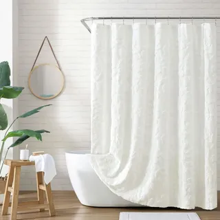 Duschvorhang 182,9 x 182,9 cm, 100 % Baumwolle, weiß, Chenille Lorbeer, für Badezimmer