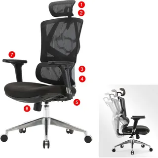 MCW Bürostuhl MCW-J89, Schreibtischstuhl ergonomisch, Lordosenstütze hohe Rückenlehne 3D-Armlehnen ~ gepolstert schwarz