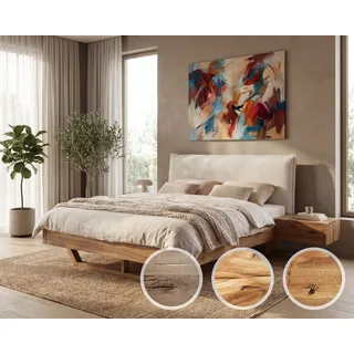 BlackWood »Nova Vita Contour I« Wildeiche Massivholzbett 180x220 cm / Wildeiche stone / Boucle Off-White