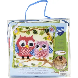 VERVACO Knüpfkissen Set Deko Kissenbezug Knüpfset für Anfänger EULEN AUF Zweig Basteln Erwachsene Kreativ DIY Handarbeit Kissen zum Selber Knüpfe 40 x 40 cm Latch Hook Kit Knüpfhaken Set Kissen