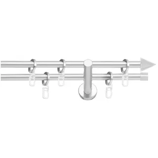SN DECO GROUP Gardinenstange Pisa, Ø 16 mm, 2-läufig, Fixmaß, Verschraubt, Stahl, Komplettset mit Ringen grau Ø 16 mm x 100 cm