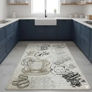 miqna Teppich Moderner Küchenteppich Gel Läufer Küchenläufer Grau Weiß Schwarz mit rutschfestem Bodenmuster mit Schriftzug Coffee Macchiato (Core, 80 x 200 cm)