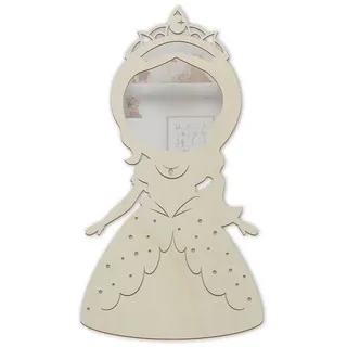 Namofactur Dekospiegel Holz Motiv Spiegel Prinzessin beleuchtet Kinderzimmer Nachtlicht Lampe, Wandspiegel mit Holzrahmen 'Prinzessin' inkl. LED Beleuchtung beige