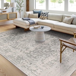 Surya Syracusa Vintage Orientalischer Teppich Wohnzimmer, Esszimmer, Schlafzimmer - Boho, Kurzflor Teppich für einfache Pflege - Groß 120x170cm in Beige