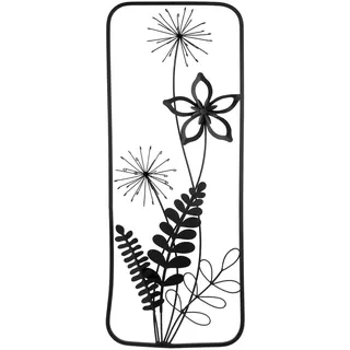 GILDE Metallbilder Wanddeko Bilder Metall – moderne Wanddekoration Wohnzimmer – Wandbild 3D Metallbild Wand Deko Blumen Blätter Wall Decoration 61 x 26 cm Schwarz