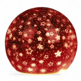 Formano LED Deko-Kugel 12 cm Sterne Rot Timer 6h/18h beleuchtete Deko Batteriebetrieben - glänzende Crackle-Optik - Herbst Winter Weihnachtsdeko für Tisch Regal Fensterbank