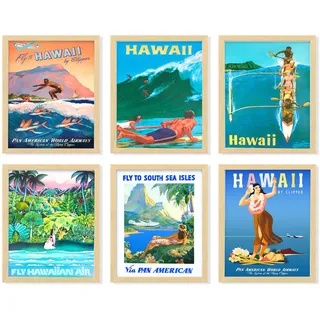 97 Decor Hawaii Raumdekoration – Vintage Hawaii Kunst Wanddekoration, Surf Poster, Sommer Tropischer Strand Hawaii Insel Druck für Zuhause Schlafzimmer (20.3x25.4 cm, ungerahmt)