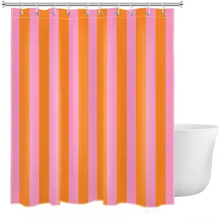 UUZEAI Gestreift Duschvorhang 300 x 200 cm (B x H) Extra Lang Rosa und Orange Moderne Kunst Badezimmer Deko Boho Badevorhang Stoff Polyester Wasserdicht Waschbar mit Haken