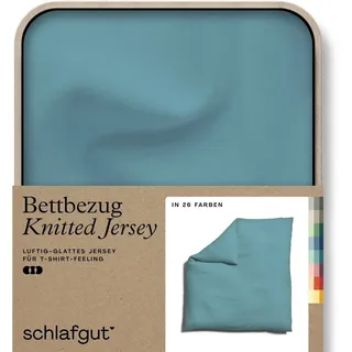 Schlafgut Bettbezug Premium Bettbezug Knitted Jersey (1 St), (1 St), Ton-in-Ton Reißverschluss, Bio-Baumwolle mit Elasthan, Uni, OEKO Tex blau 200 cm x 200 cm