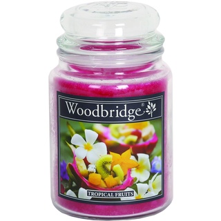 Woodbridge Duftkerze im Glas mit Deckel | Tropical Fruits | Duftkerze Fruchtig | Kerzen Lange Brenndauer (130h) | Duftkerze groß | Kerzen Rot (565g)