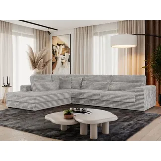 MKS MEBLE Ecksofa Sofa L-Form Hellgrau Cord, Wohnlandschaft L-Form, Couch L Form, Sofagarnitur Couchgarnitur Polsterecke, Breite: 316 cm - Savona L... - Grau