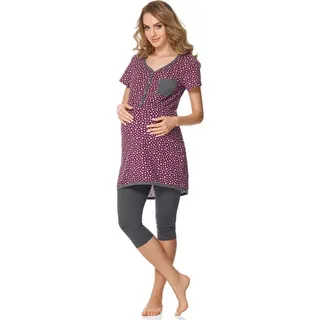 Bellivalini Umstandspyjama Damen Umstands Pyjama mit Stillfunktion BLV50-126 mit Brusttasche rot S