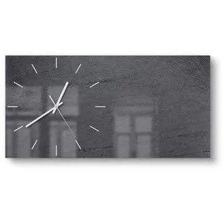 DEQORI Wanduhr 'Schiefertafel Stein-Optik' (Glas Glasuhr modern Wand Uhr Design Küchenuhr) grau|schwarz 60 cm x 30 cm