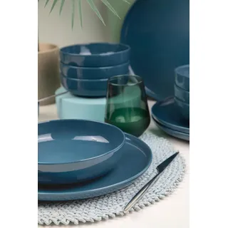 Elegant 12Piece Dinner Set, Dark Blue Porcelain | 4 Service Plates 27 cm, 4 P...