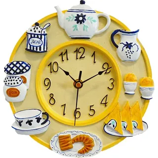 abc HOME | Wanduhr Küche | Dekorativ | Quarzuhrwerk | 22 cm Ø - Beige/Blau/Braun/Bunt/Dunkelblau/Gelb/Schwarz/Türkis