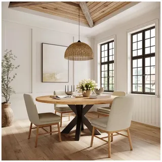 Rellgo Esstisch Skadi, runder Eichenholztisch, eleganter Küchentisch, Durchmesser von 140 cm beige|braun