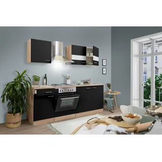 Economy Eiche Sonoma Sägerau Nachbildung E-Geräte 210 cm mit Edelstahlkochmulde schwarz