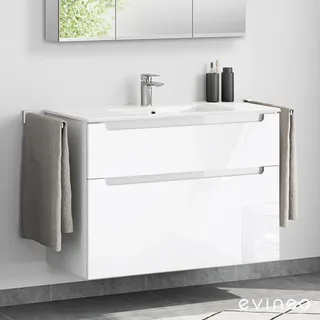 Evineo Waschbeckenunterschrank 2 Auszüge 100 x 70 cm Weiß