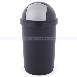 Mülleimer Bulletbin Push blau-grau 50 L Kunststoff Abfallbehälter mit rundem Top und Pushdeckel