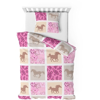 Träumschön Pferdebettwäsche Mädchen - 135x200 Bettwäsche Kinder - Bettwäsche mit Pferdemotiv aus 100% Baumwolle - Biber Bettwäsche 2 teilig