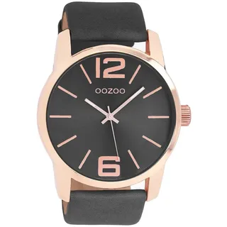 Oozoo XXL Herrenuhr C9734 IP-Rose Lederband Schwarz 48 mm