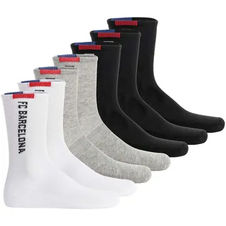 FC Barcelona Socken, 7er Pack - Tennis Socks, Schriftzug-Logo, Baumwollmischung, einfarbig, Schwarz/Grau/Weiß 27-30