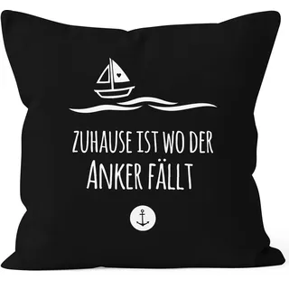 MoonWorks Kissenbezug Zuhause ist wo der Anker fällt Familie Heimat Liebe 40x40 Baumwolle Schwarz 40cm x 40cm