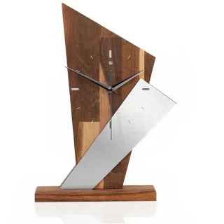 Kreative Feder Standuhr Designer-Standuhr „Brown Square“ - Tischstanduhr aus Holz, Tischuhr im Metallic-Look; Funk- oder Quarzuhrwerk; ohne Ticken braun