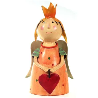 Lenzbach Zaunhocker Prinzessin mit Herz orange 21 cm Figur aus Blech Metall Garten Deko Garten Balkon Dekofigur Pfostenhocker