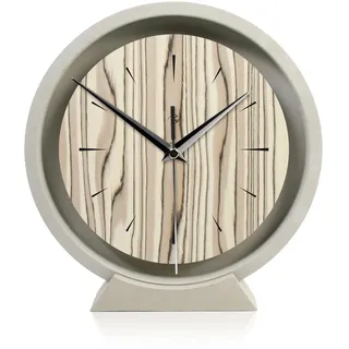 Kreative Feder Runde Tischuhr aus Beton im Industrial Design – leise Standuhr ohne Ticken in minimalistischem Design mit exklusivem Echtholzdekor – Maße ca.: 22x23cm (Ahornkern, leises Funkuhrwerk)