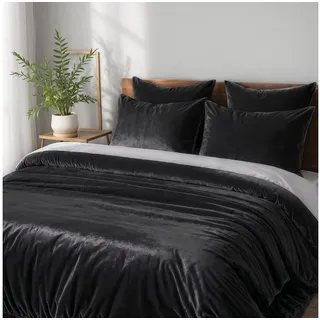 Cozyor Bettwäsche Kuschelbettwäsche flauschig warmer Teddy Plüsch, Biber, Winter Fleece, Mikrofaser Flanell, 2 teilig, Edel und hochwertig schwarz