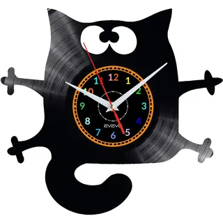 EVEVO Katze Wanduhr Vinyl Schallplatte Retro-Uhr groß Uhren Style Raum Home Dekorationen Tolles Geschenk Wanduhr Katze