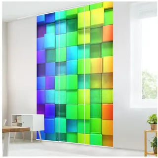 Bilderdepot24 Schiebegardine Wohnzimmer deko 3D Würfel (3 St), halbtransparent, Schiebegardine groß mit Motiv Wohnzimmer Büro bunt 180 cm x 250 cm