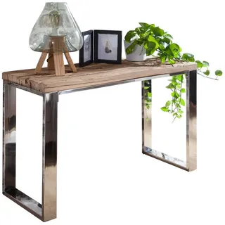 furnicato Konsolentisch 115x76x46 cm Echtholz Chrom (1-St), Stabiler Beistelltisch mit Ablagefläche und kufenförmigen Beinen braun