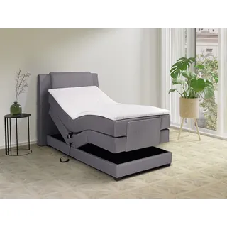 Boxspringbett mit Bettkopfteil + elektrischem Untergestell mit Relaxfunktion + Matratze + Topper - 100 x 200 cm - Stoff - Hellgrau - CASTEL II von PALACIO