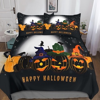 SUCREVEN Happy Halloween Soft and Cozy Quilt Cover Set Bedding with Pillowcases and Hidden Zipper Closure 3D Zeichen Microfiber Duvet Cover Comforter Cover - Ideal for Adults Double(200x200cm)