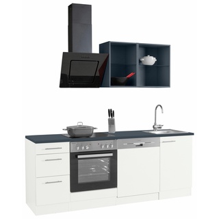 Küchenzeile OPTIFIT "Mini" Komplettküchen-Sets Gr. B/T: 210 cm x 60 cm, grau (küche: weiß, anthrazit, korpus: arbeitsplatte: anthrazit) Küchenzeilen ohne Elektrogeräte