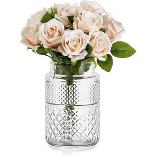 LuxusKollektion Tischvase Vintage Glasvase 20cm Hoch, Zylinder Blumenvase Groß Rund, Hochzeit
