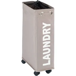 WENKO Wäschesammler Mod. Corno Taupe, stabiler schmaler Wäschekorb mit vier leichtgängigen Rollen und Deckel, Wäschetruhe aus 100% Polyester, Fassungsvermögen 43 L, (B x H x T): 18,5 x 60 x 40 cm