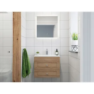 Badmöbel-set Mars 600 Cottage Slimline Led-spiegel Softclose Eiche Hell