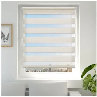 Doppelrollo Fensterrollos Ohne Bohren, Vkele, 130cm/160cm, klemmfix,klemmträger, Sonnenschutz, Lichtdurchlässig und Verdunkelnd. beige 30 cm x 130 cm