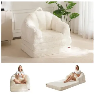 LuxusKollektion Schlafsofa Klappsofa Schlaffunktion Kunstfellstoff Schlafsessel Beige Einzel weiß