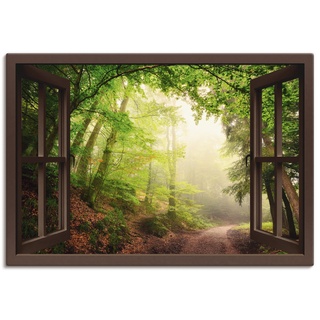 ARTland Leinwandbilder Wandbild Bild auf Leinwand 130 x 90 cm Landschaften Wald Foto Grün B8CN Fensterblick Natürliche Torbögen durch Bäume