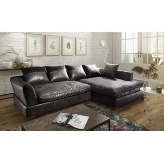 Fun Möbel Ecksofa Couchgarnitur TIZIAN L-Form in Wildlederoptik-Schwarz / Ottomane, N/A 1 Teile, 5 x Rückenkissen schwarz
