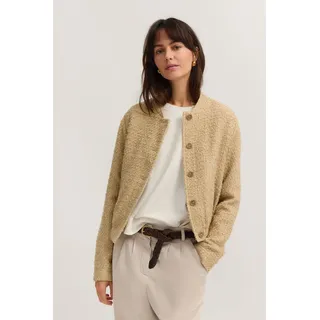 Kurzjacke BUGATTI "Hochwertig", Damen, Gr. 42, beige (50, beige), 56% Polyacryl, 30% Baumwolle, 10% Polyester, 2% Polyamid, 2% Viskose, unifarben, regular fit, Jacken Kurzjacke, Boucle in Blouson-Style