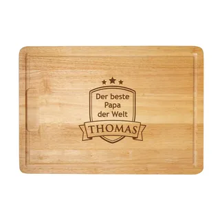 Casa Vivente Schneidebrett aus Holz, Küchenbrett mit Gravur, Der beste Papa der Welt, Personalisiert mit Namen, Vatertag, Geburtstagsgeschenke für Männer