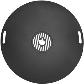 Monucep Carbonstahl Feuerplatte Ø 80 cm mit Grilleinsatz und Handschuhen, Grillplatte für Feuertonne und Feuerschale, Plancha Grillring für BBQ und Teppanyaki