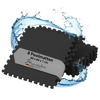 Montafox 2,88 m2 Unterlegmatte 1 cm Dicke Poolmatte 8er Set Schwarz 60 x 60 cm Bodenfliesen Pool Whirlpool Erweiterbares Stecksystem Bodenschutz Matte Plantschbecken
