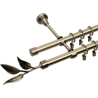 RENA Gardinenstange Vorhangstange 2-läufig - 19 mm - aus Metall - Lautlose Rollen - Komplettset - Antik Gold 160cm |Bawaro
