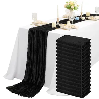 Teruntrue Käsetuch Tischläufer 15 Stück Schwarz Seihtuch Tischläufer Transluzent Tüll Tischdecke 55x300cm, Rustikaler Gaze-Stoff Boho-Tischläufer für Hochzeitsfeier Brautparty Tischdekoration